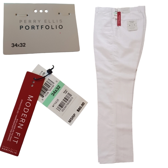 Perry Ellis Other - Perry Ellis Mens Pants Portfolio Travel Luxe Modern Fit 34 x 32 White Linen NWT